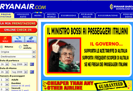bossi rynair governo alitalia